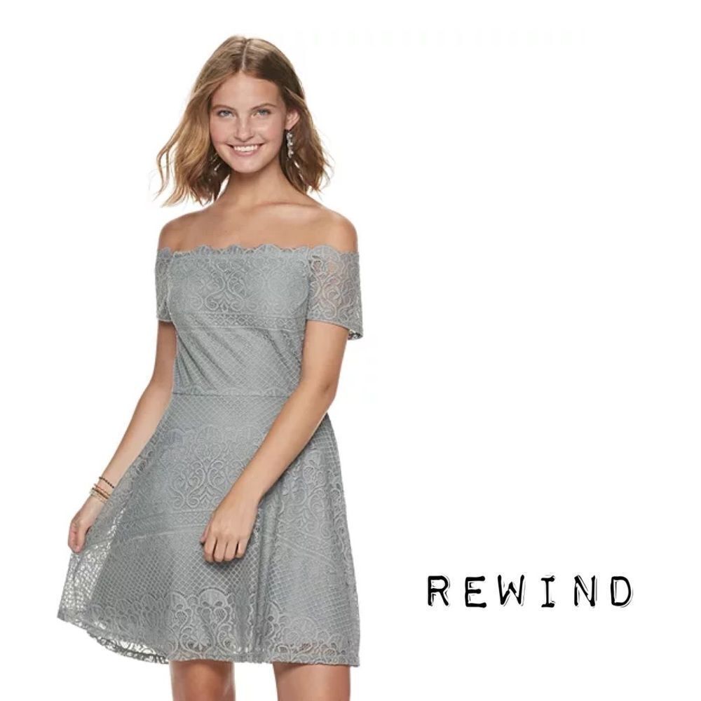 Juniors' Rewind gray Off The Shoulder Lace Dress size XXL